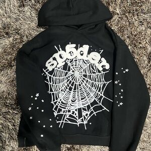 Black Sp5der Graphic Hoodie with White Print